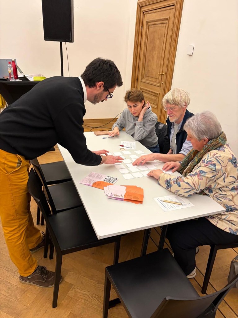 Atelier d’initiation au roumain et rencontre littéraire à Bruxelles — Palais de la Bourse, février 2026.